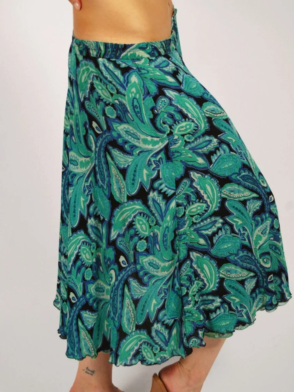 Y2K Reversible Midi Skirt (L) large blue green vintage 2 in 1 paisley floral